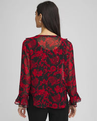Chico's Online Carmine Red Georgette Clip Dot Ruffle Blouse