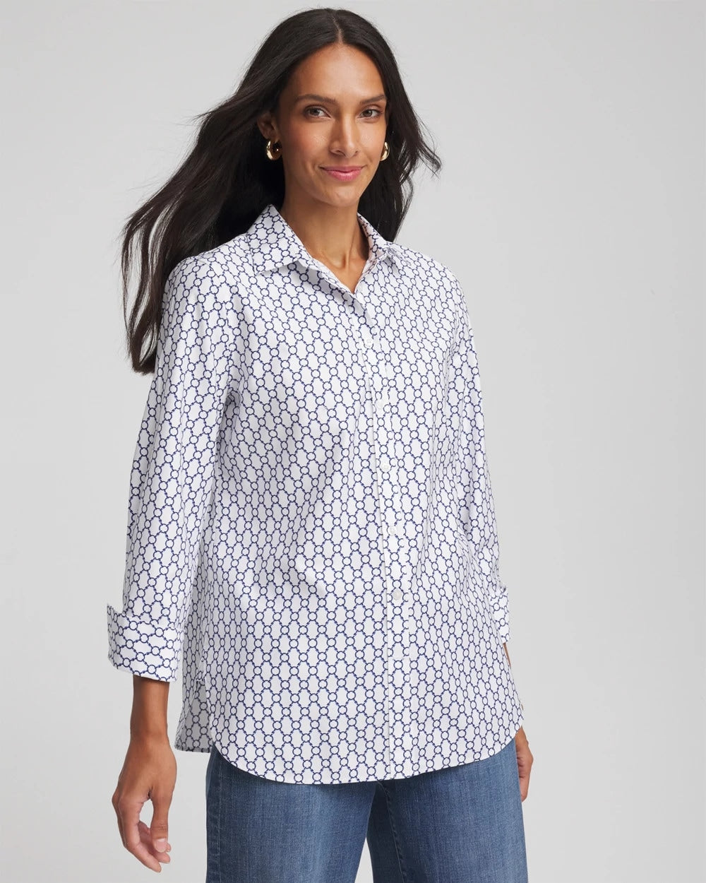 Chico's Discount Passport Blue No Iron™  Chain Connection Shirt