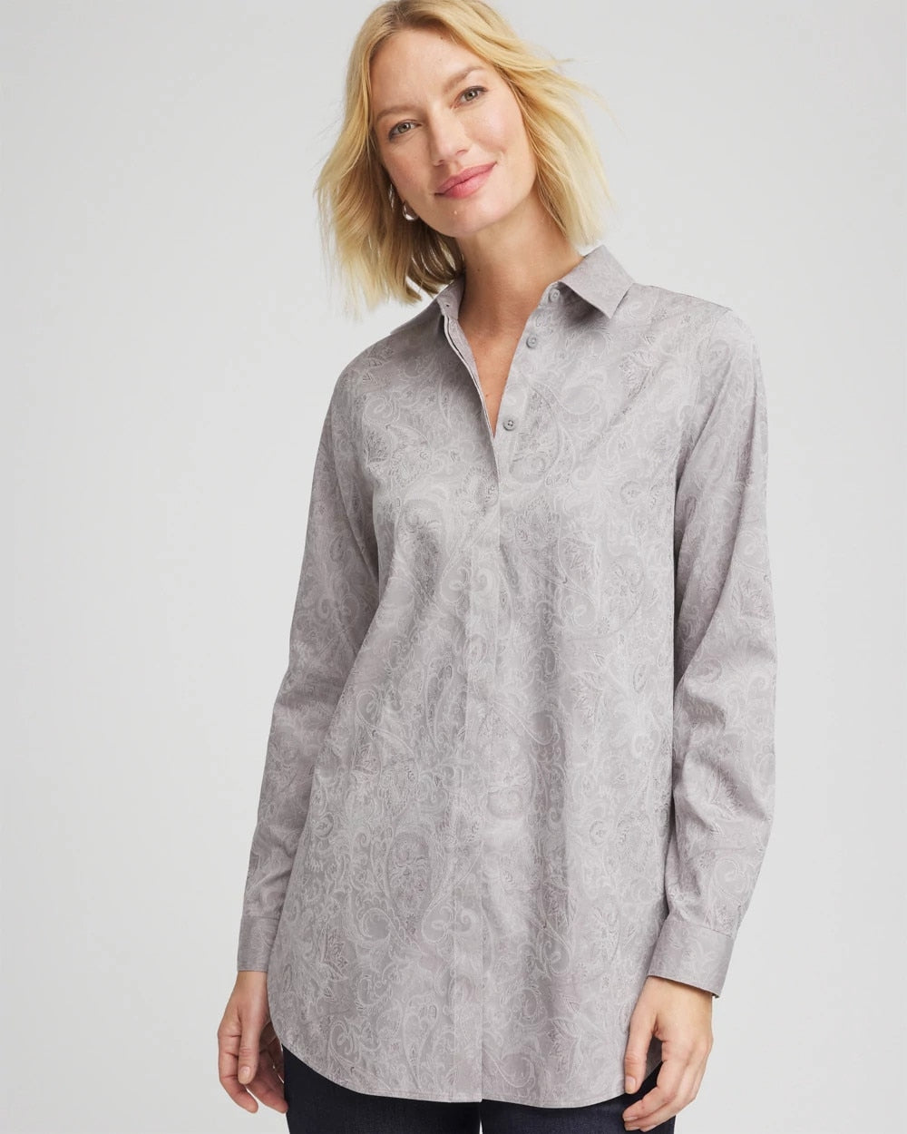 Chico's Sale Moon Shade Gray No Iron™ Lace Jacquard Stretch Tunic