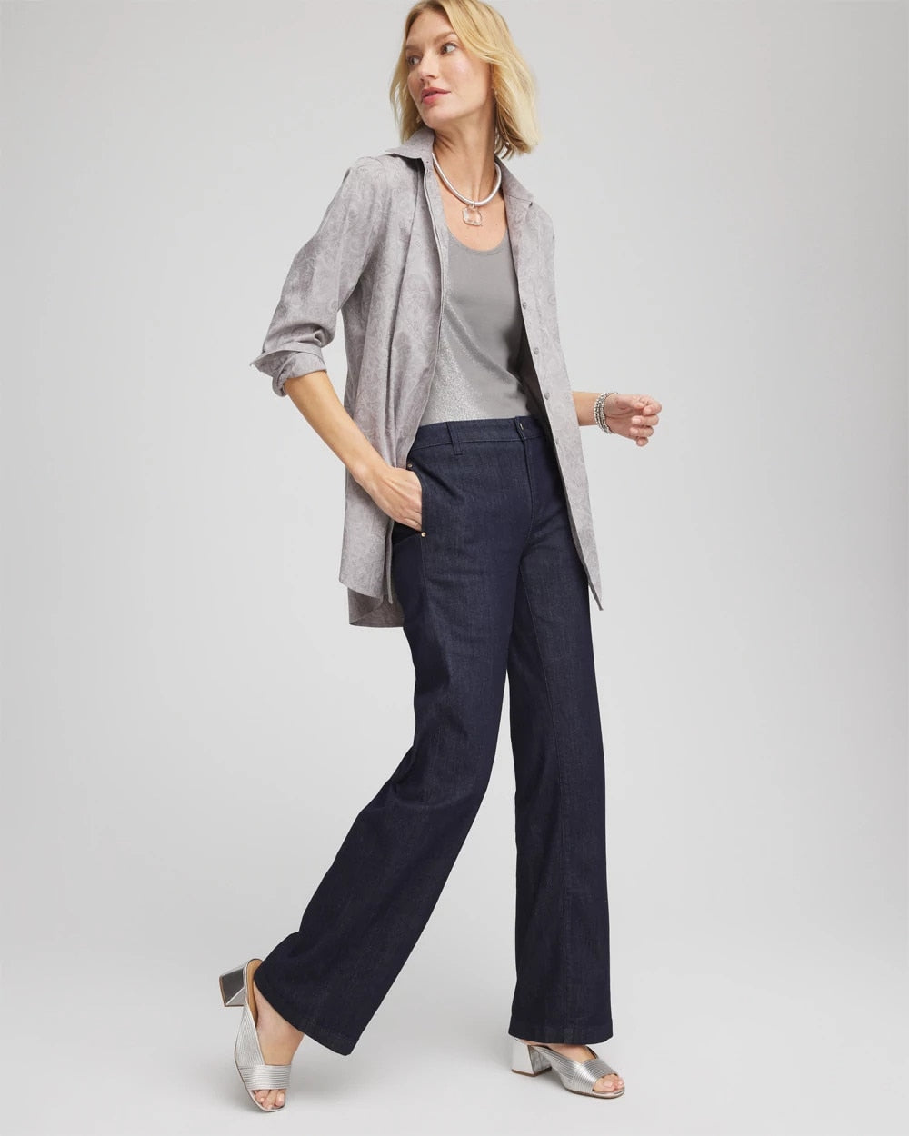 Chico's Sale Moon Shade Gray No Iron™ Lace Jacquard Stretch Tunic