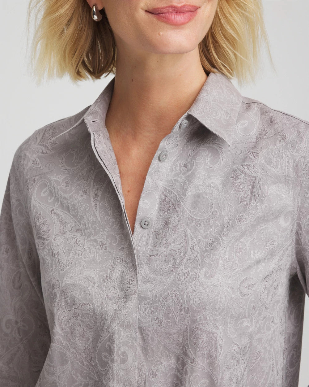 Chico's Sale Moon Shade Gray No Iron™ Lace Jacquard Stretch Tunic