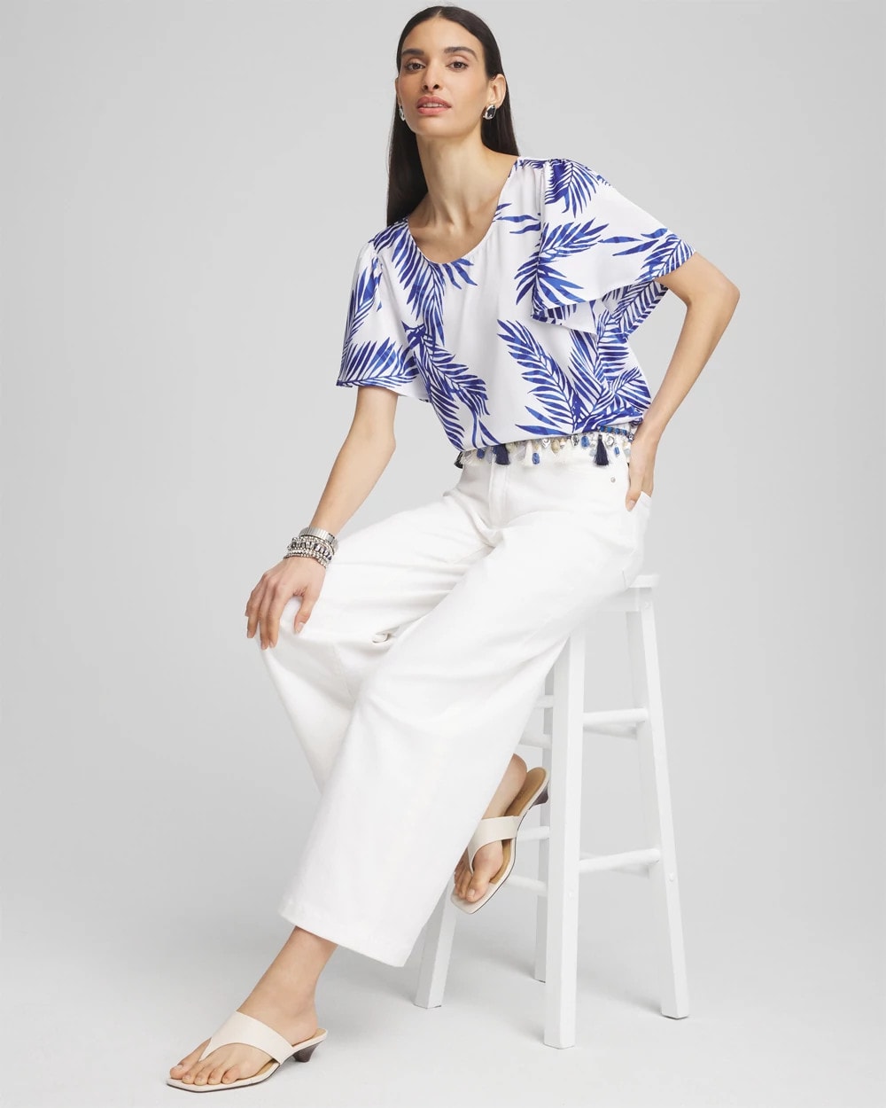 Chico's On Sale Blue Casa Flutter Sleeve Satin Top