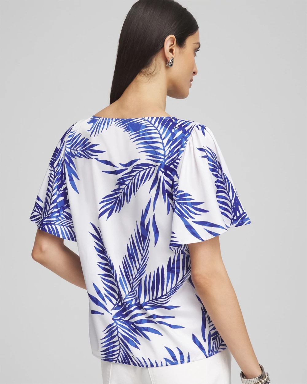 Chico's On Sale Blue Casa Flutter Sleeve Satin Top