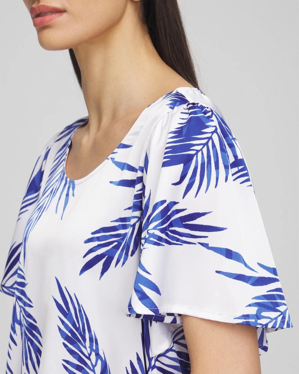 Chico's On Sale Blue Casa Flutter Sleeve Satin Top