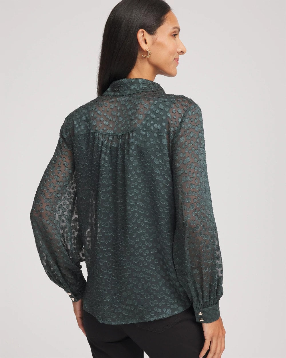 Chico's Online Darkest Spruce Clip-Dot Billow-Sleeve Blouse