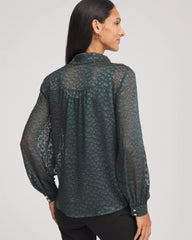 Chico's Online Darkest Spruce Clip-Dot Billow-Sleeve Blouse