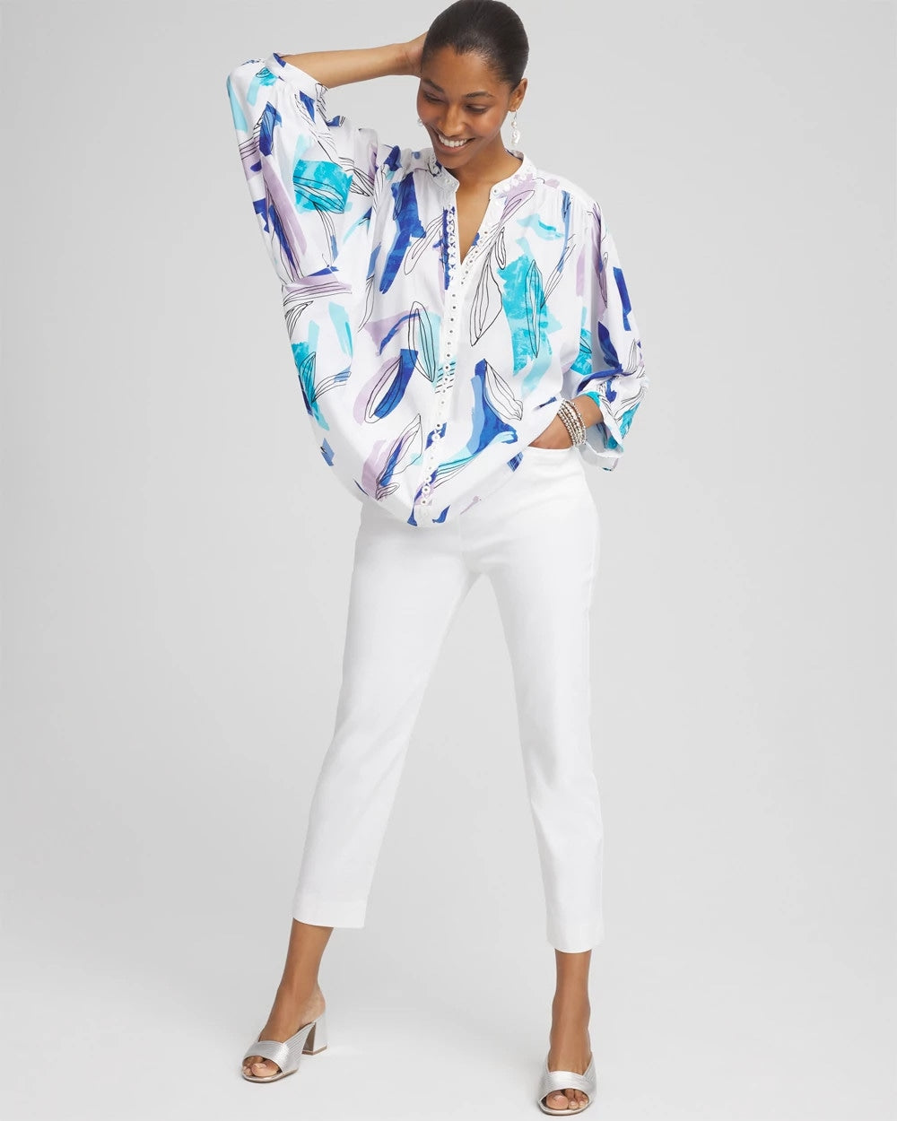 Chico's Discount Paradiso Blue Batwing Sleeve Top