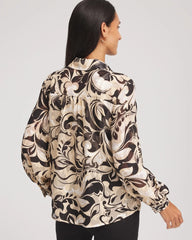 Chico's Sale Black Floral Burnout Blouson-Sleeve Blouse