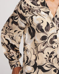 Chico's Sale Black Floral Burnout Blouson-Sleeve Blouse