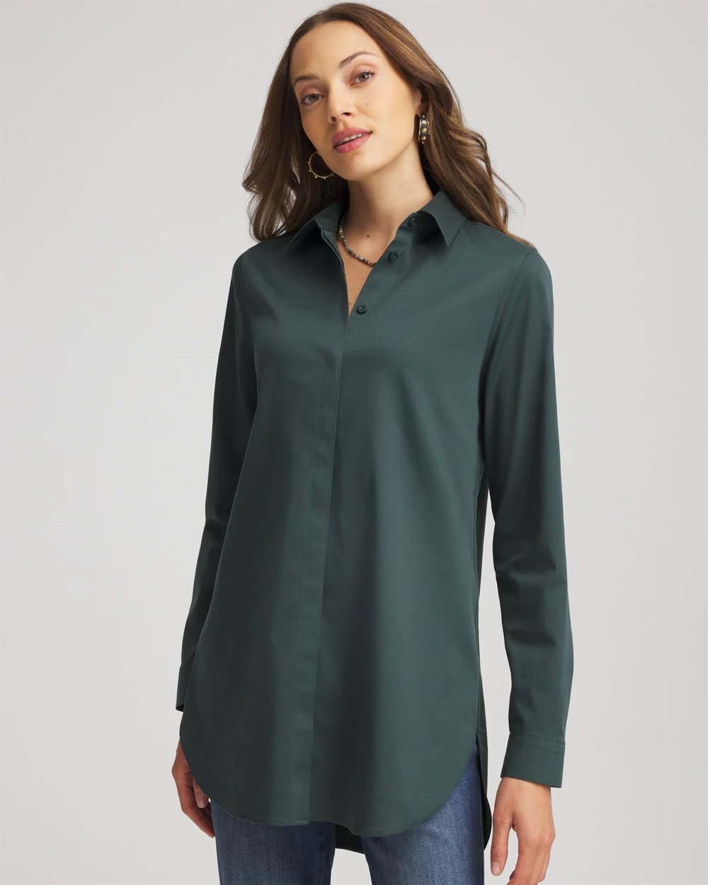 Chico's On Sale Darkest Spruce No Iron™ Long-Sleeved Tunic