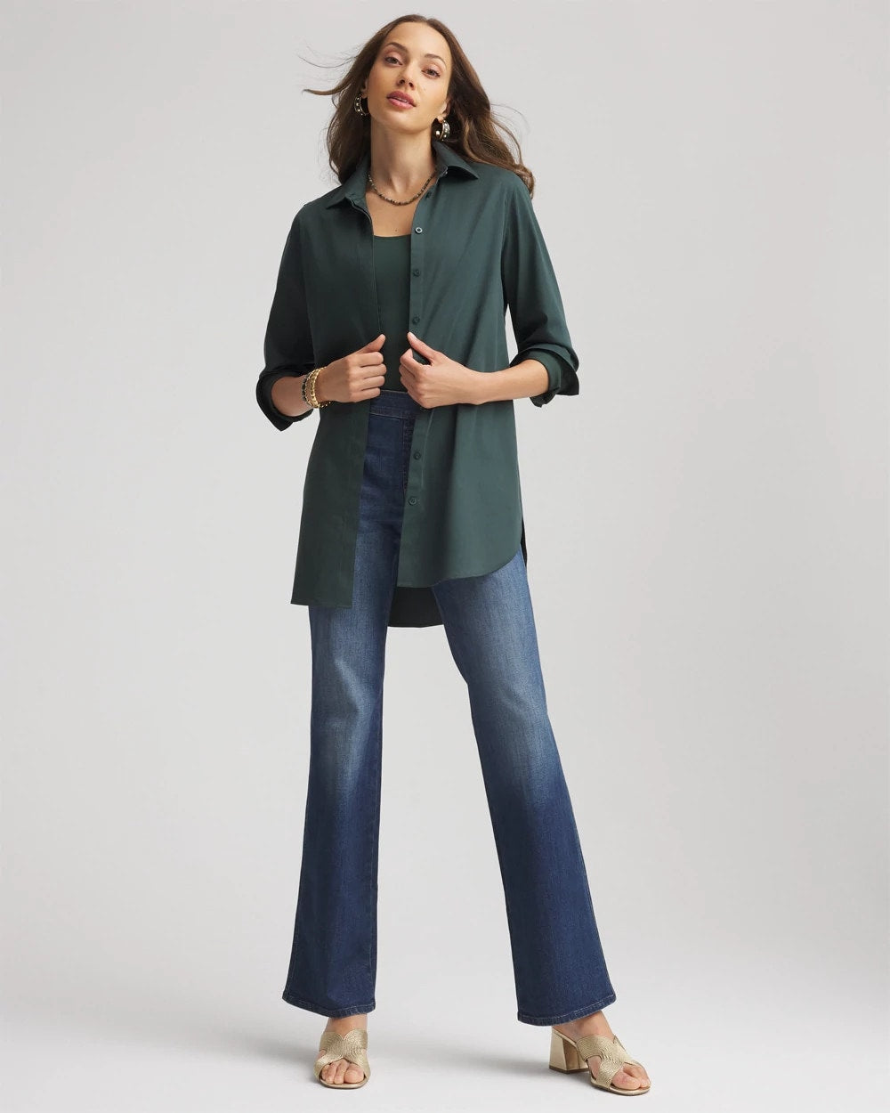 Chico's On Sale Darkest Spruce No Iron™ Long-Sleeved Tunic