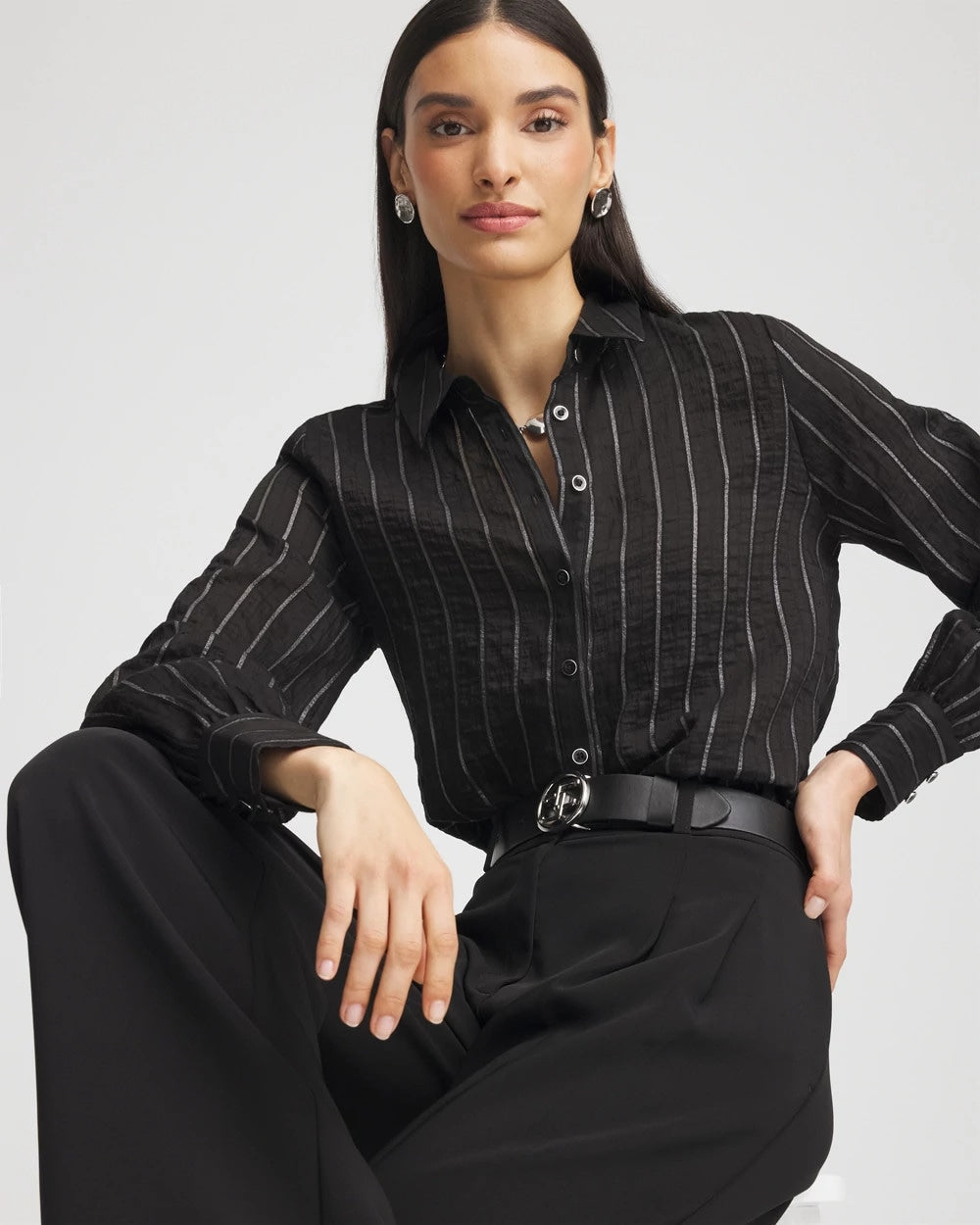 Chico's For Sale Black Classic Soft Button-front Blouse