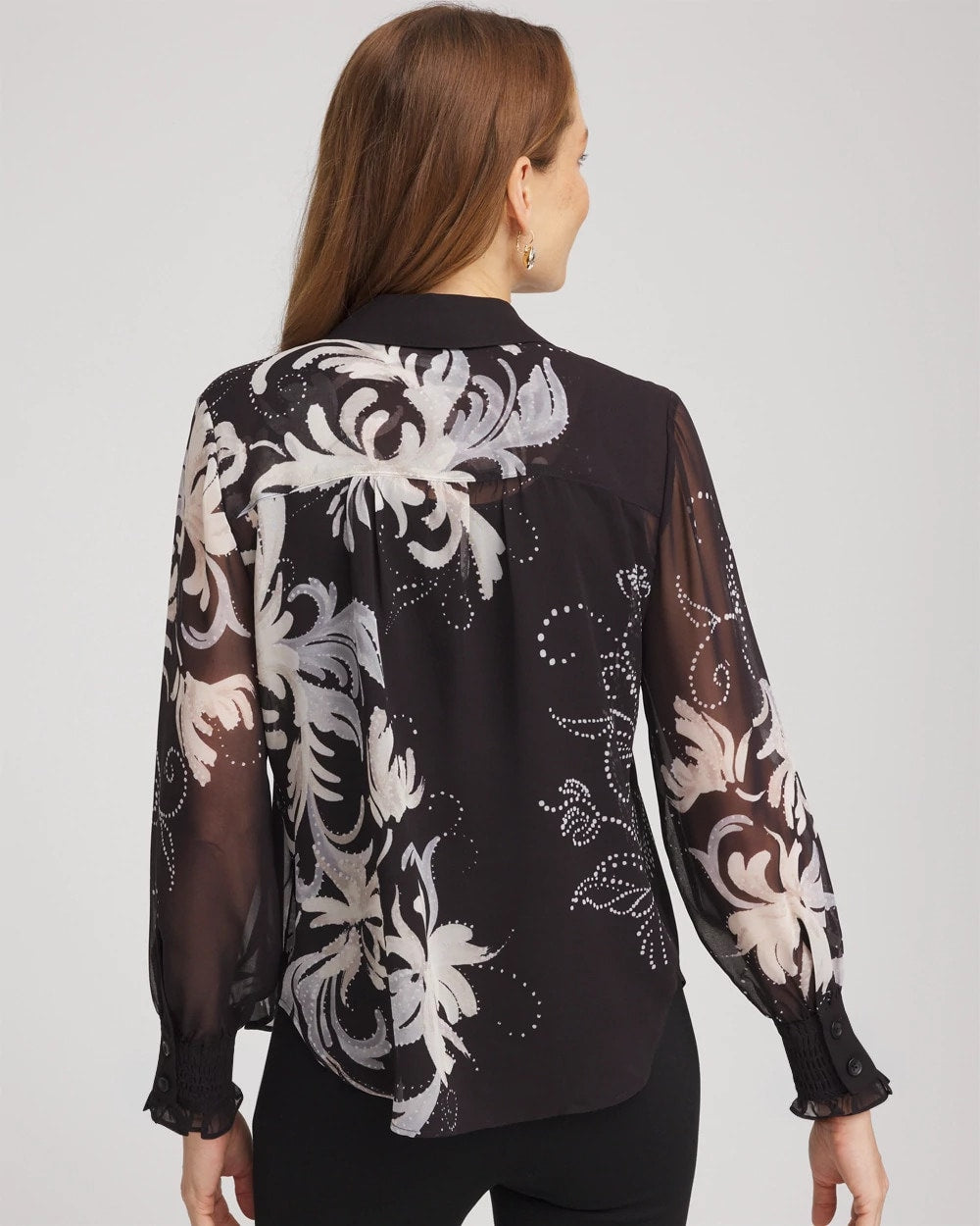 Chico's Discount Black Georgette Flow Print Blouse