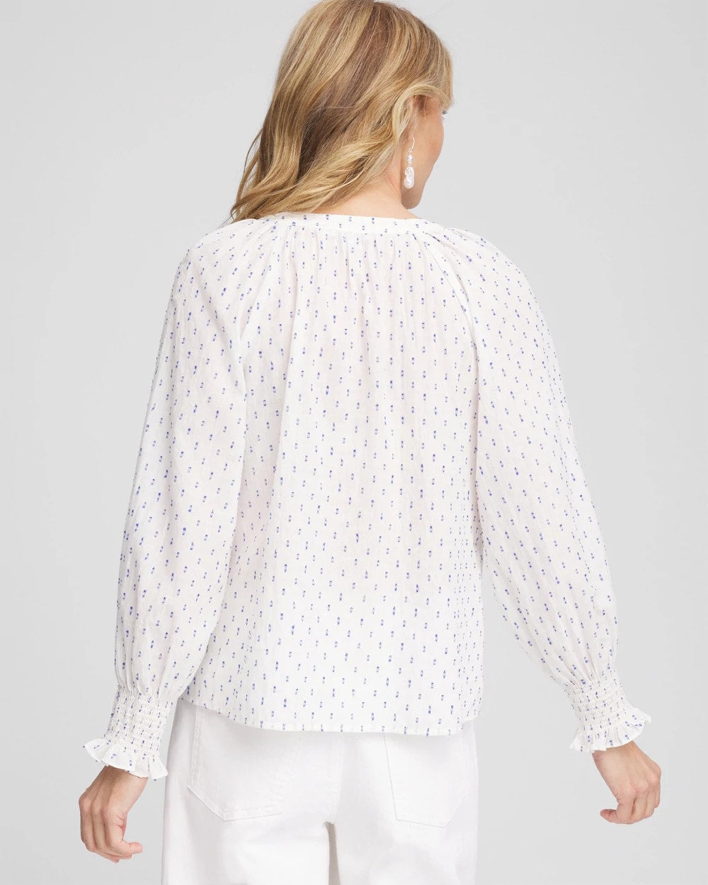 Chico's Outlet Blue Casa Smocked Split-neck Blouse