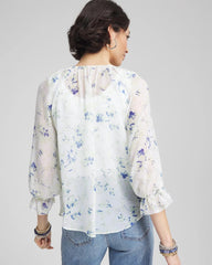 Chico's On Sale Blue Pearl Georgette Sheer Ruffle Blouse
