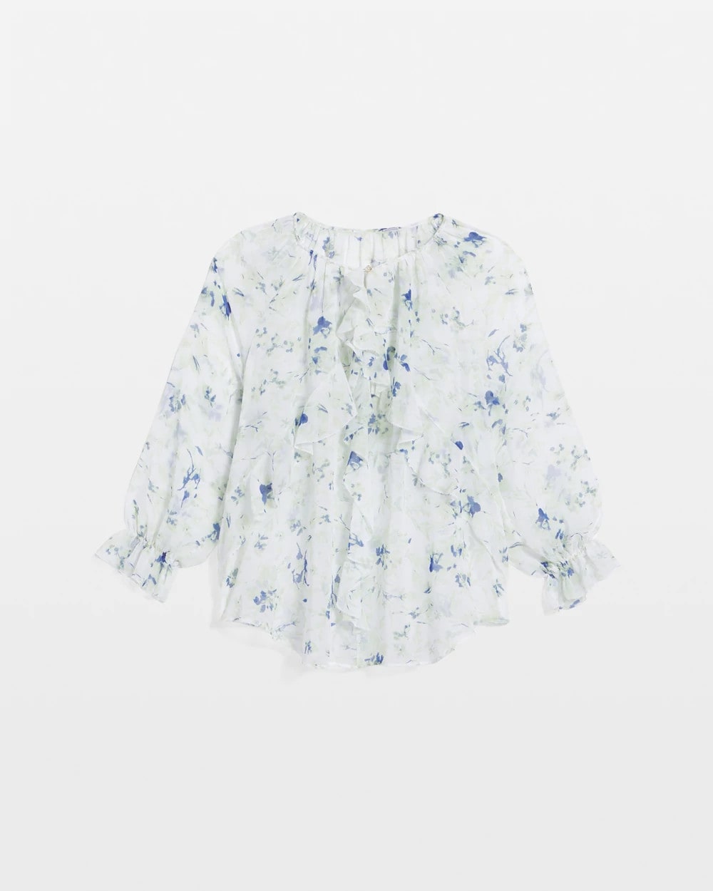 Chico's On Sale Blue Pearl Georgette Sheer Ruffle Blouse