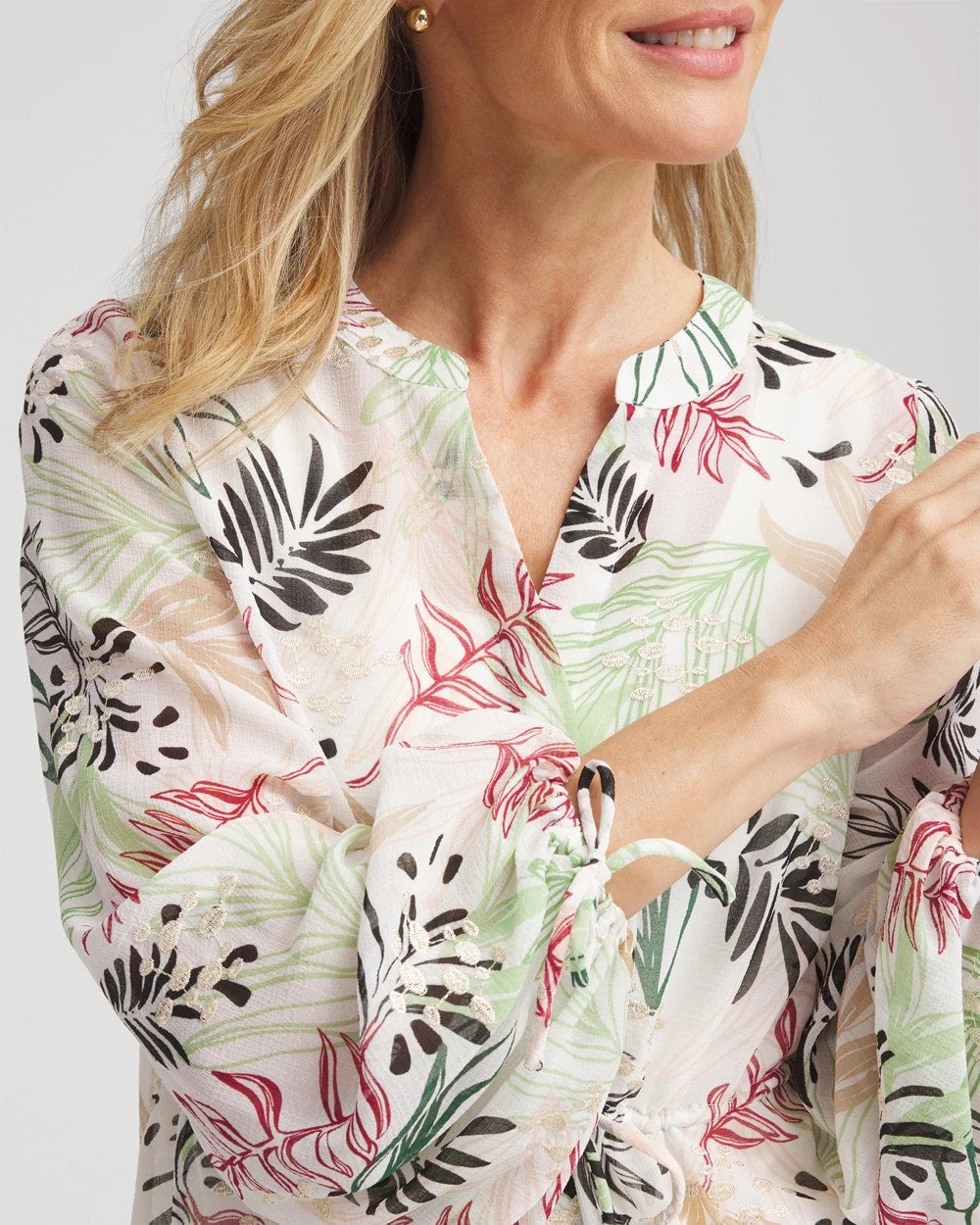 Chico's For Sale Cafe Aroma Drawstring Crinkle Chiffon Blouse