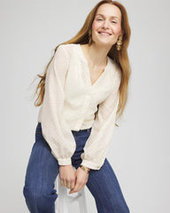 Chico's Online Ecru Chevron Blouson Sleeve Blouse