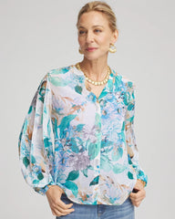 Chico's Discount Paradiso Blue Georgette Billow Sleeved Blouse