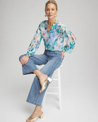 Chico's Discount Paradiso Blue Georgette Billow Sleeved Blouse