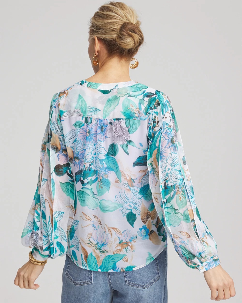Chico's Discount Paradiso Blue Georgette Billow Sleeved Blouse