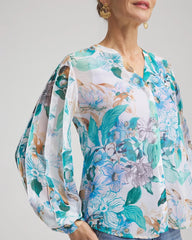 Chico's Discount Paradiso Blue Georgette Billow Sleeved Blouse