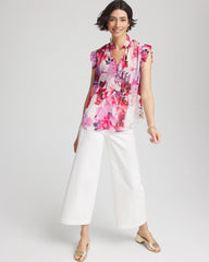 Chico's Sale Plum Shade Floral Ruffle Collar Blouse