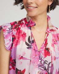 Chico's Sale Plum Shade Floral Ruffle Collar Blouse