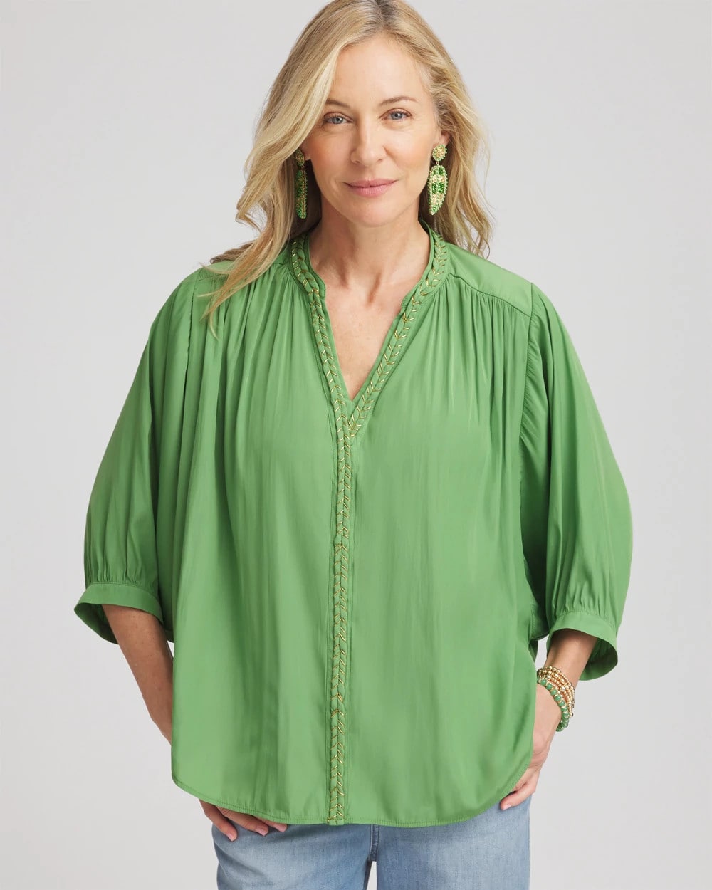 Chico's Outlet Salted Lime Braided Batwing Blouse