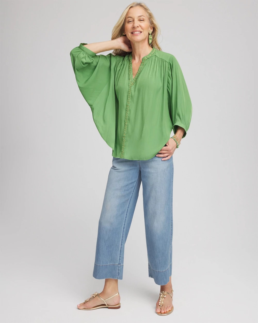 Chico's Outlet Salted Lime Braided Batwing Blouse
