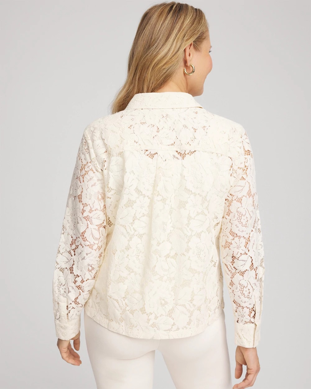Chico's On Sale English Cream Classic-Fit Collared Lace Shirt