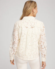 Chico's On Sale English Cream Classic-Fit Collared Lace Shirt