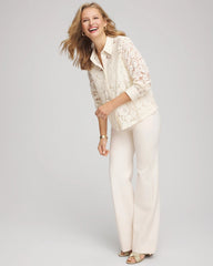 Chico's On Sale English Cream Classic-Fit Collared Lace Shirt