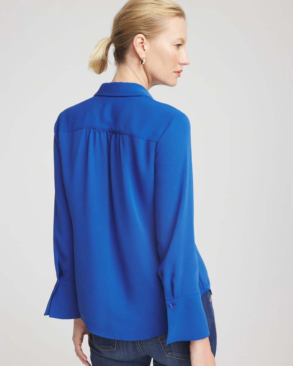 Chico's For Sale Cobalt Stone Ruffle-Trim Chiffon Blouse