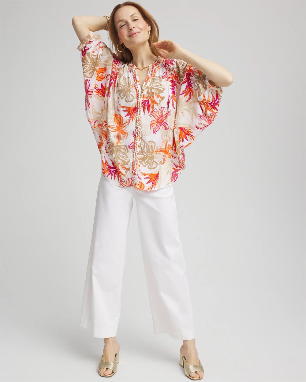 Chico's Online Crushed Berries Floral Braided Batwing Blouse