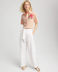 Chico's Discount Sunset Peach No Iron™ Embroidered Floral Short-Sleeve Shirt