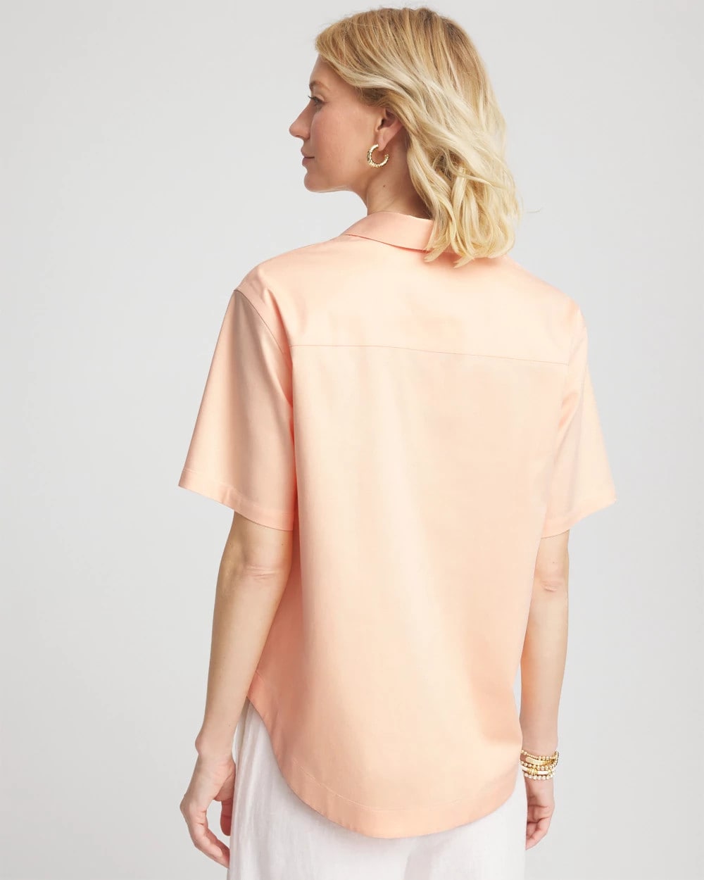 Chico's Discount Sunset Peach No Iron™ Embroidered Floral Short-Sleeve Shirt