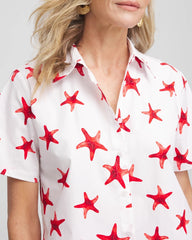 Chico's Sale Red Glow Starfish Short Sleeve Swing Shirt