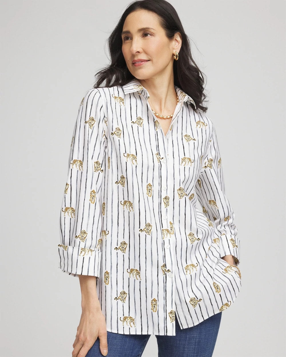 Chico's Outlet Optic White No Iron™ Leopard Graphic Shirt