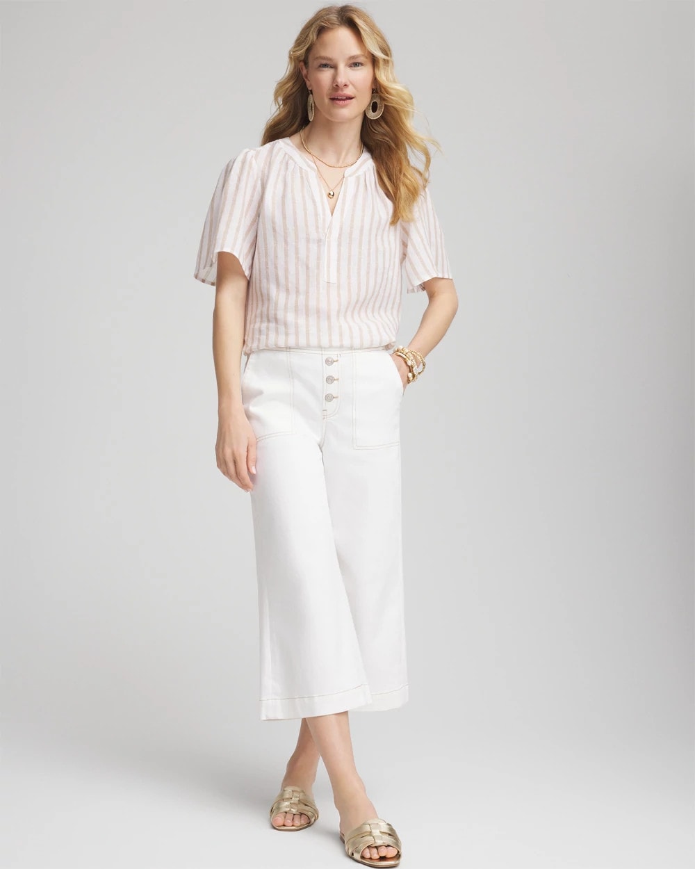 Chico's For Sale Sycamore Striped Linen Popover Shirt