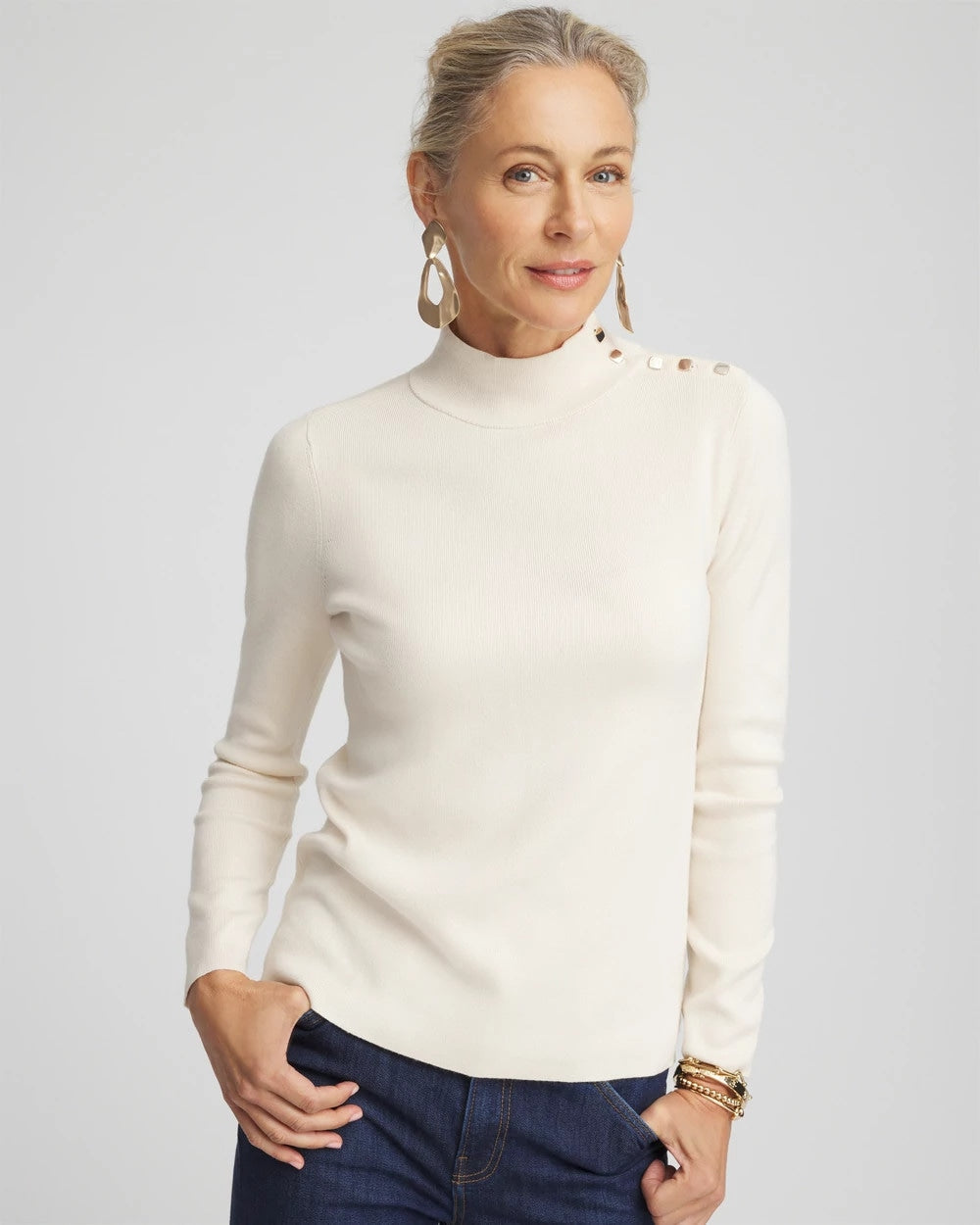 Chico's Discount English Cream Ella Mockneck Sweater