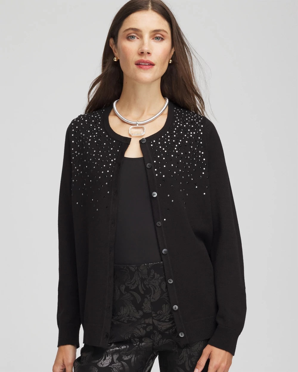 Chico's Sale Black Ombré Rhinestone Cardigan