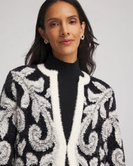 Chico's Outlet Black Abstract Fuzzy Cardigan