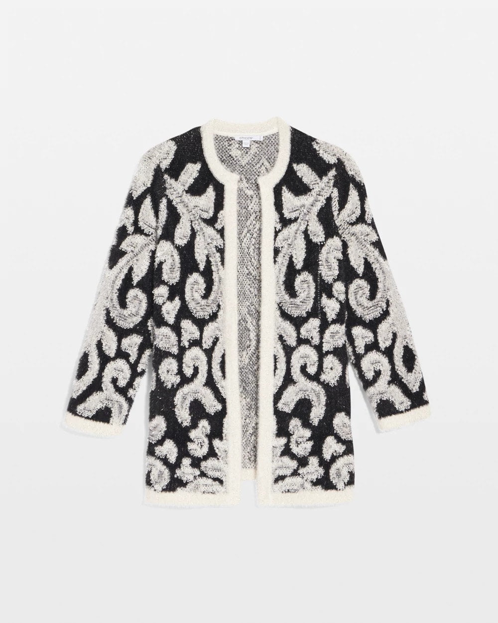 Chico's Outlet Black Abstract Fuzzy Cardigan