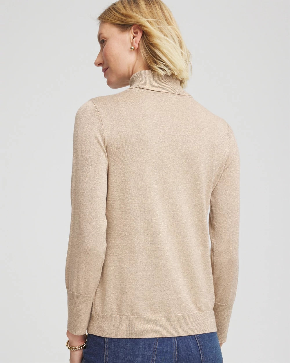 Chico's On Sale Champagne Fizz Metallic Turtleneck Pullover Sweater