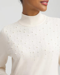 Chico's Online English Cream Ella Embellished Mockneck Sweater