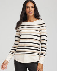 Chico's Discount English Cream Ella Stripe Boatneck Sweater