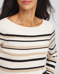 Chico's Discount English Cream Ella Stripe Boatneck Sweater