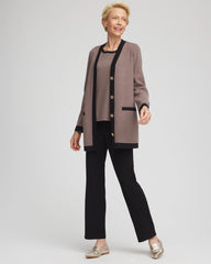Chico's Sale Deep Taupe Travelers™ Tipped Button-Down Cardigan