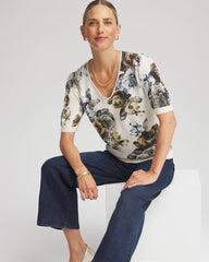 Chico's Outlet English Cream Floral V-Neck Sweater Tee